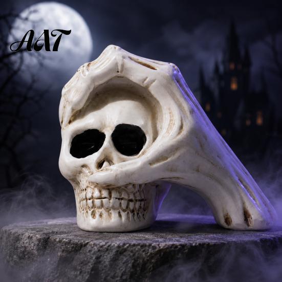 Creative Tricky Festival Gift Halloween Skull Hand Sculpture, Gothic Skeleton Head Figurine, Spooky Resin Indoor Bar Atmosphere Props Decoration