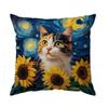 1Pc Cat And Sunflowers Oil Painting Cushion Covers Polyester Pillow Cover For Home Sofa Chair Bed Car Party Table Decoration