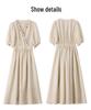 2025 Sommer Elegantes V-Ausschnitt A-Linien Kleid mit Einsätzen und hoher Taille ZQ2525
