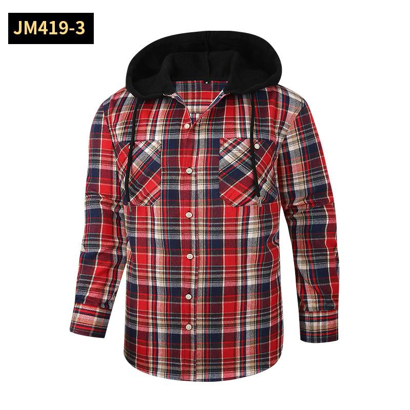 Hooded Flannel Shirt Jackets for Men Long Sleeve Loose Fit Button Down Work Shirts Outwear Men's Casual Plaid Heavyweight Hoodies Shirt With Pockets