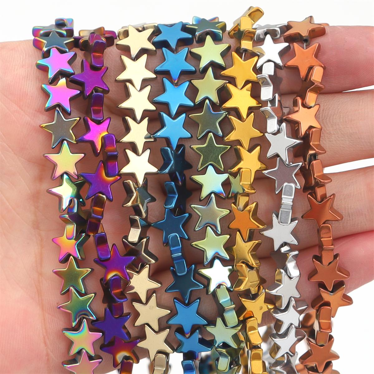 

4/6/8 мм натуральный камень золотого и серебряного цвета, разноцветные гематитовые бусины с пентаграммой для самостоятельного изготовления ювелирных изделий, аксессуары