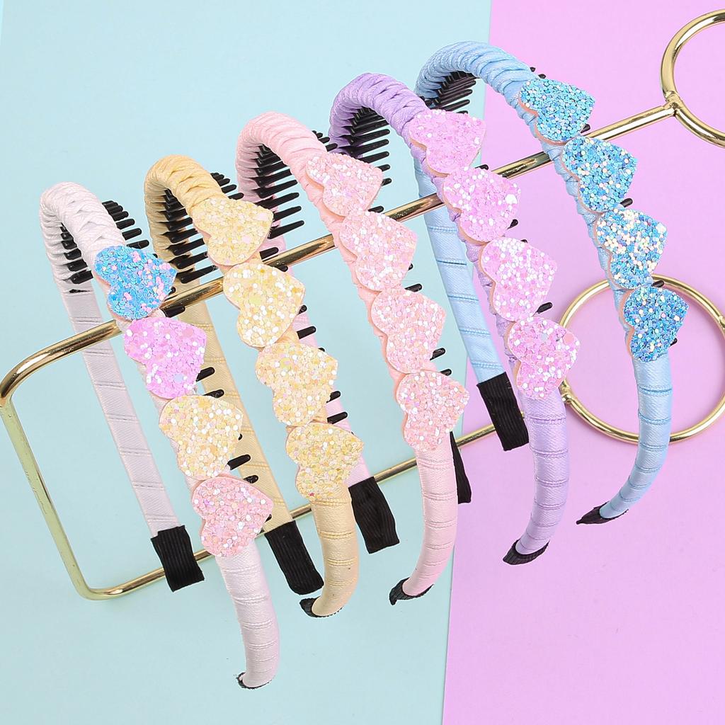 1/5PCS Glitter Heart Headbands Girls Sparkly Heart Shaped Headband Teeth Hairbands Children Kids Party School Hair Accessories