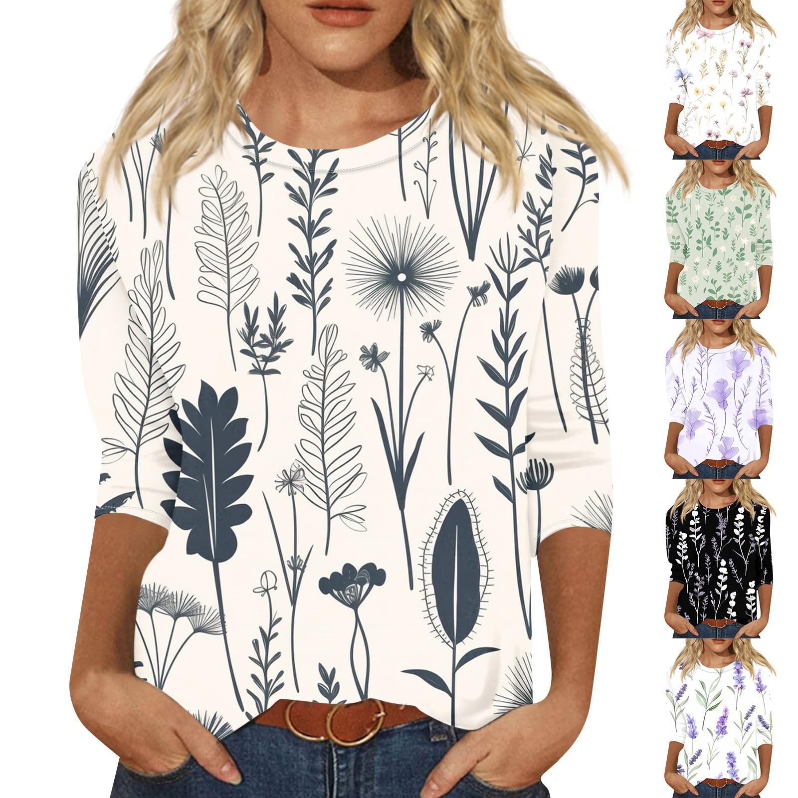 

Рубашки с рукавом 3/4 для женщин, милые топы, футболки с рисунком, блузки, повседневные базовые топы больших размеров, пуловеры