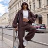 Basic full zipper sports suit for women, loose waist jacket, elastic waist wide-leg trousers two-piece set