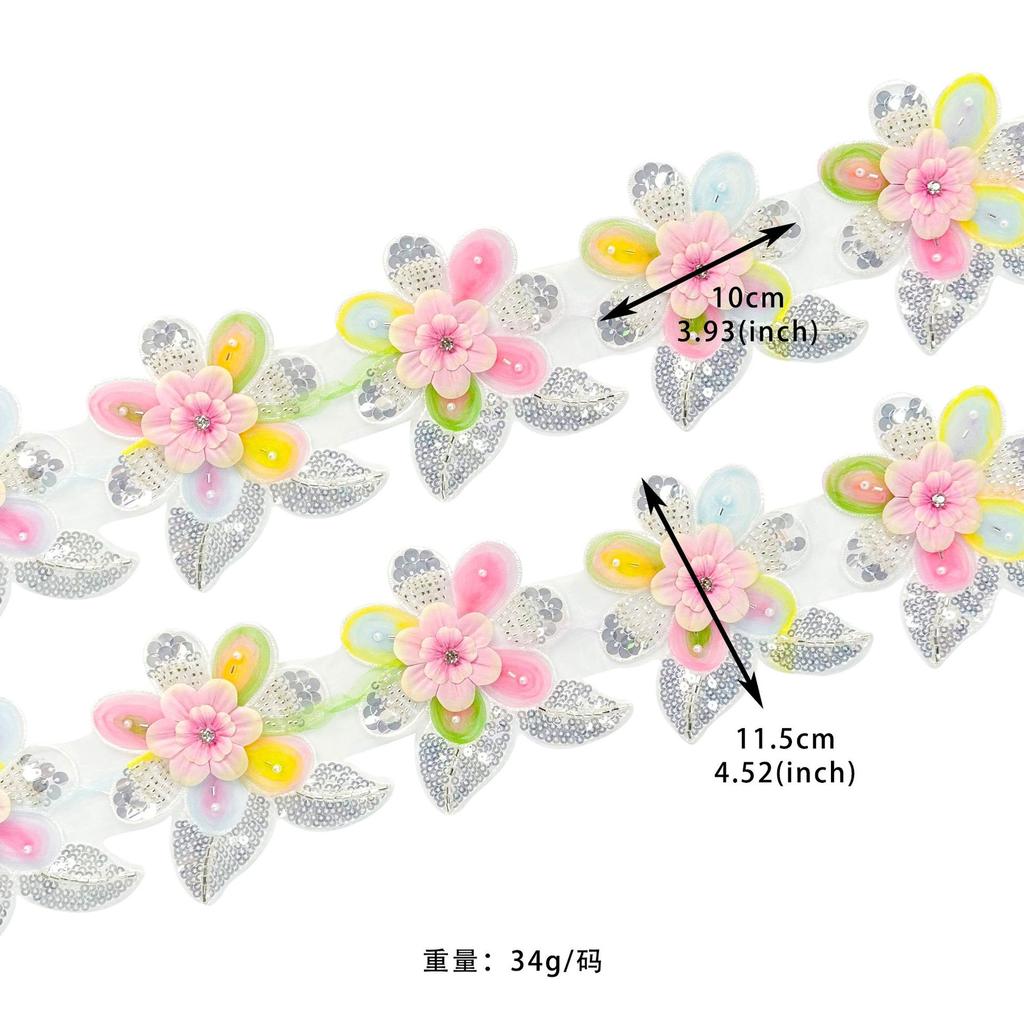 Sweet Color Beaded Sequins Three-Dimensional Flower Clothing Lolita Luggage Hair Accessories Children'S Clothing Lace Lace Accessories