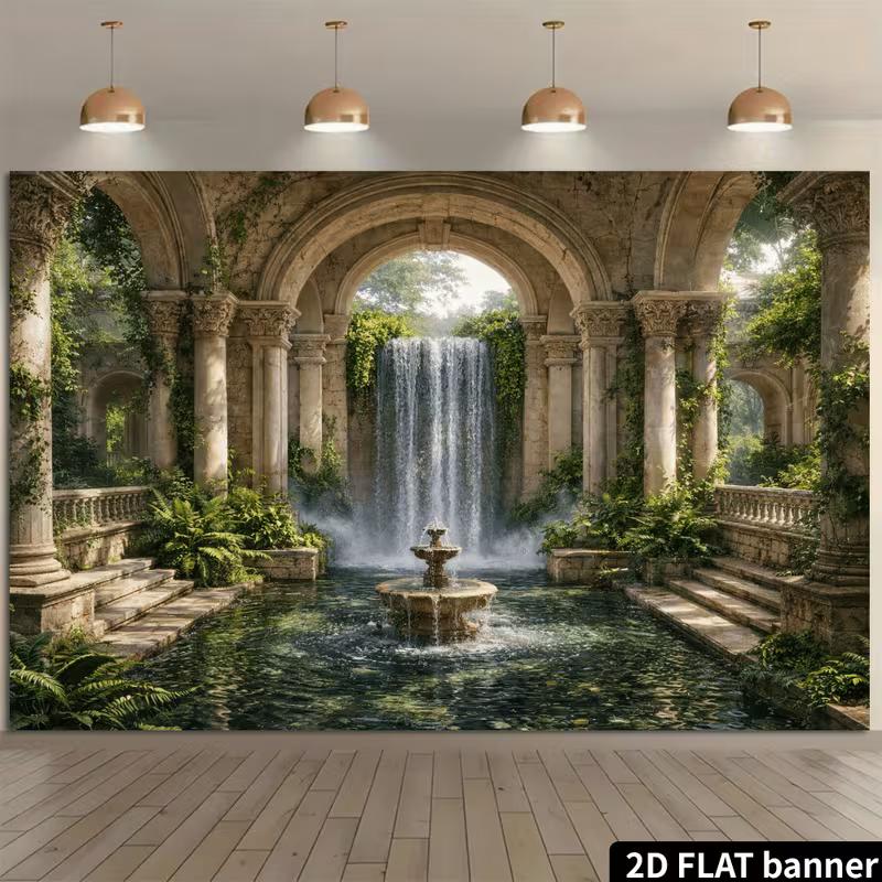 Enchanted Palace Garden Banner with Columns and Ivy Photo Booth Background Cloth