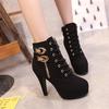 Plus Size Ankle Boots Women Platform High Heels Female Lace Up Shoes Woman Side Zipper Short Boots Stiletto Shoes Women Shoes