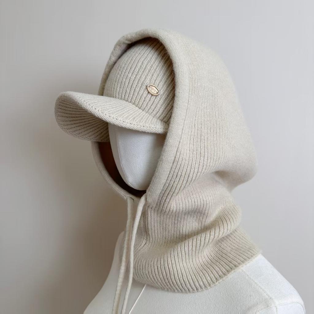 Chapeau d'automne et d'hiver pour femme, mode polyvalente, cagoule, bonnet à trou sur le dessus, casquette de baseball, écharpe intégrée, ensemble deux pièces