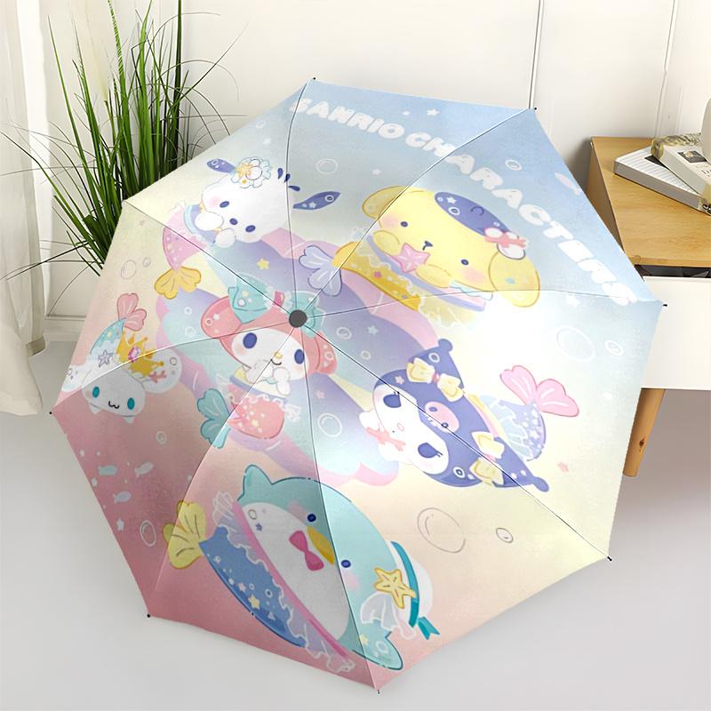 

1pc Sanrio Characters Mermaid Umbrella - Automatic Opening & Closing, Portable Tri-Fold Design, 8-Bone Iron Frame, Outdoor, Perfect Gift for Fans, Tra