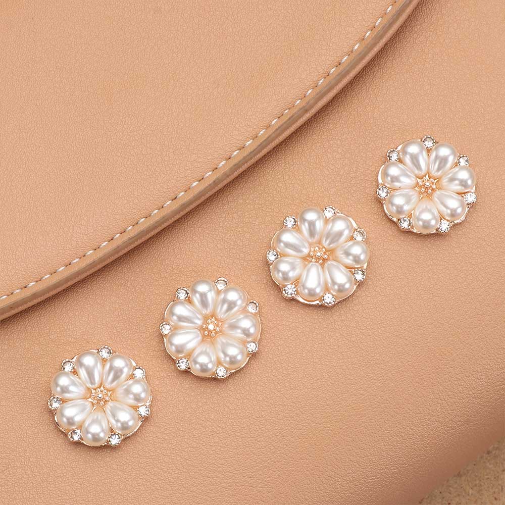 10PCS Pearl Flower Rhinestone Buttons Sparkling Crystal Hairpins Decorative Buttons for Clothes DIY Apparel Sewing Accessories