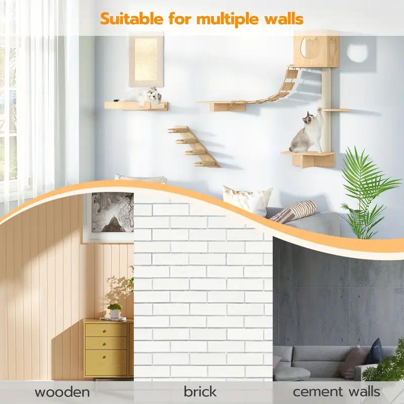 Wooden wall-mounted cat tree with sisal scratching posts Cat hammock Staircase Cat jumping, play and climbing frame