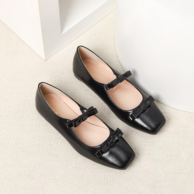 Women's 2026 Bow Single Strap Mary Jane Flats - Square Toe, Shallow Mouth, Flat Bottom