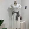 C S In The Room Chani baSiC Ribbed Layered Short Sleeve Long dreSS 2Color C