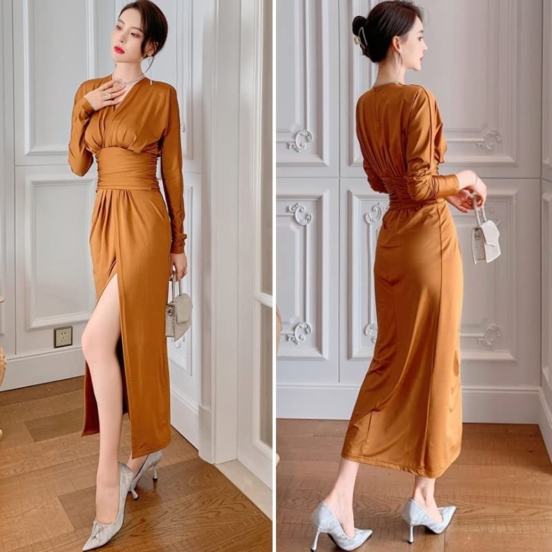 ISLAYCAOLILA DM8 Deep Maxi Dress with Long and a High Perfect for or Party Women's Amélie (Size Small, Green) - Flared, Long, Slit, Wrap-around