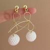 Elegant Light Luxury Gold Silk Bow Rice Bead Drop Earrings French Retro Luxury Xiaoxiang Style Exquisite Women Pierced Ear Jewelry