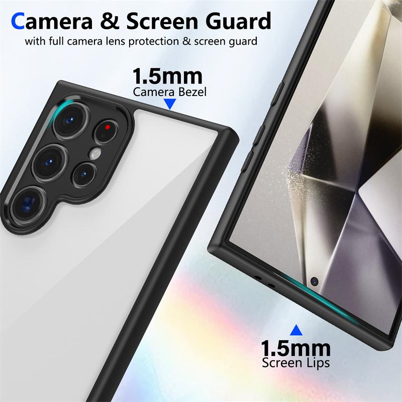Transparent Soft Frame Hard PC Armor Phone Case For Samsung Galaxy S25 S24 Ultra S23 S22 Plus S20 S21 FE Camera Protection Cover