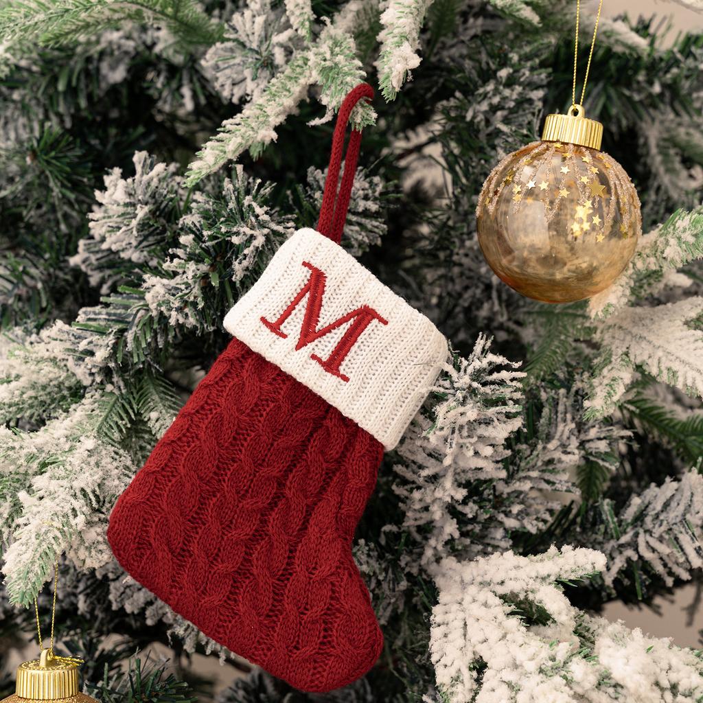 Letters Christmas Stocking New Knitting Christmas Tree Pendant Decorations For Home Xmas Gift Snowflake Alphabet Christmas Socks
