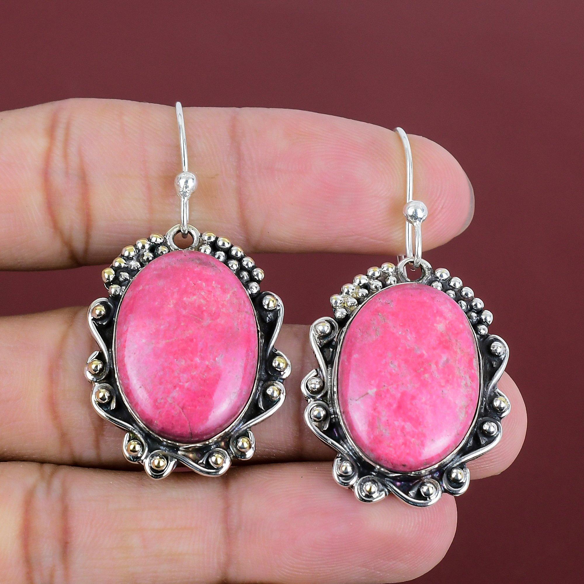 Серьги из тулита, 925 пробы, серьги из стерлингового серебра, потрясающие ювелирные изделия, серьги из настоящих драгоценных камней, украшения ручной работы из тулита, подарки для женщин, уникальные серьги