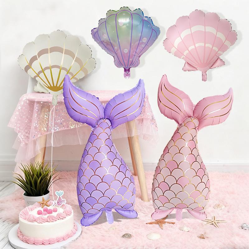 7 Stück Meeresmeerjungfrauenschwanz Muschel Muschel Ballons Set Rosa 0-9 Zahlen Folienballon Unterwasser Geburtstagsparty Dekoration Babyparty Zubehör