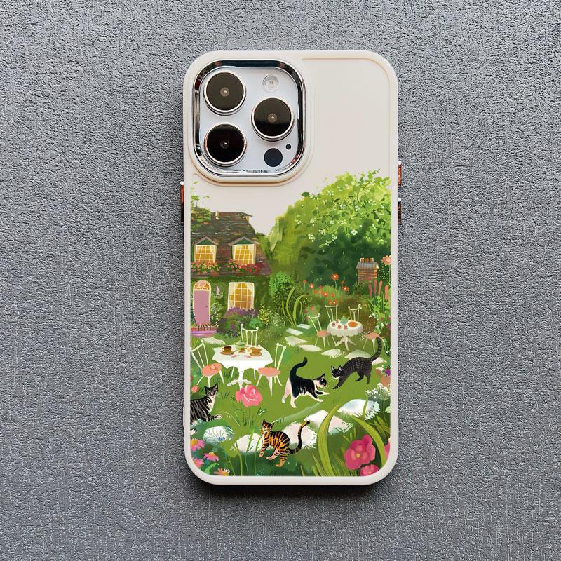 Flower Tree Kitten Silicone Phone Case For iPhone 12 11 Pro Max 16 15 14 13 Pro Max Plus X XR XS 7 8 Plus SE2 Shockproof Covers