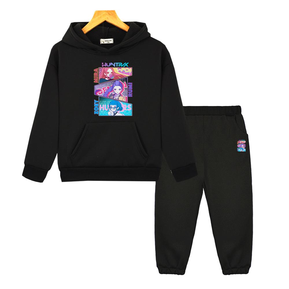 Kpop Dämonenjäger Anime Kapuzenpullover Fleece Sweatshirt Herbst Junge Mädchen Kapuzensets Jacke 2-teilig Pullover+Hose Kinder Boutique Kleidung