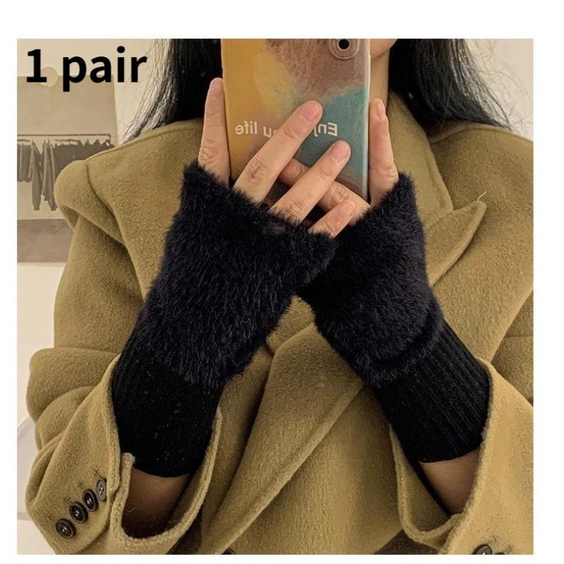1PAIR Plush Fingerless Gloves, Warm and Windproof Multi-functional Wrist Guards, Suitable for Office and Study Use, Unisex