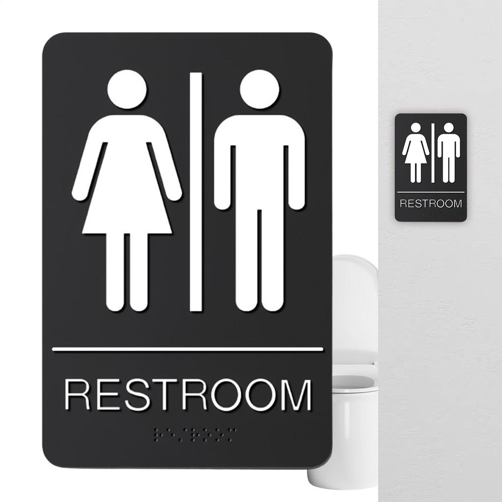 Business Restroom Signage 22.5x15cm Modern Self-Adhesive Tag ADA Braille Restroom Signage Gender Neutral Restroom Signage