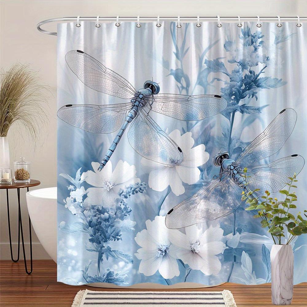 1pc  Pastel Garden  Dragonfly Curtain, Ethereal Fantasy Design, Translucent Wings, Blue & White Flowers, Durable Polyester W90xH180cm