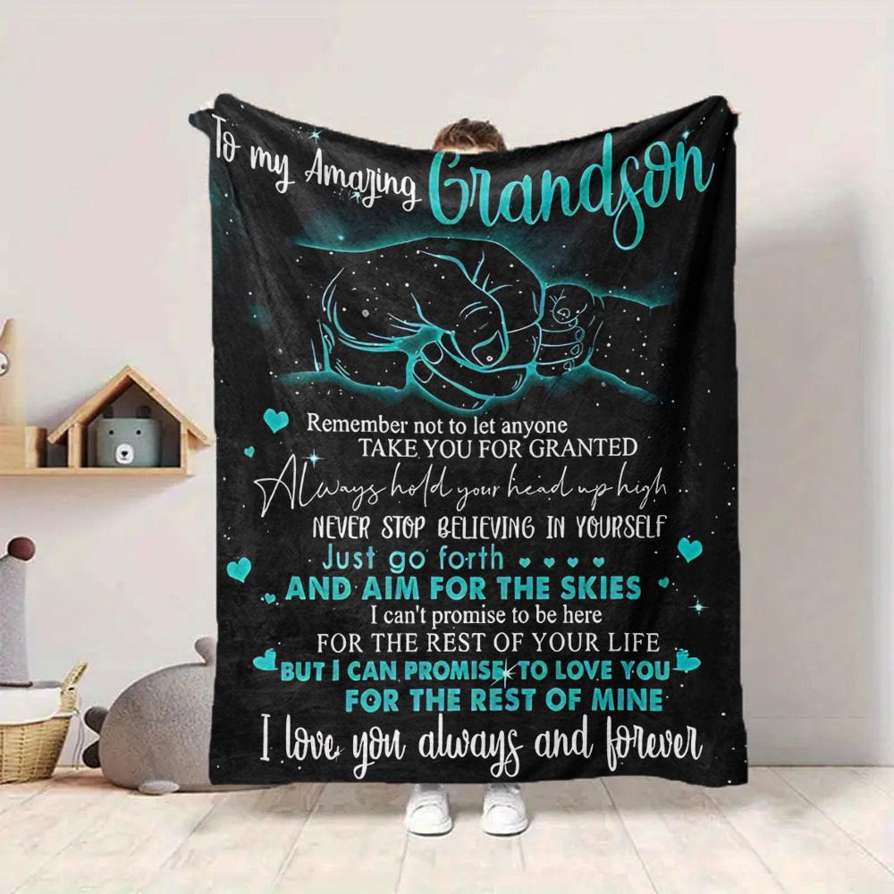 1pc To Grandson Envelope Gift Blanket, Lightweight Flannel Throw For Sofa, Bed, Travel, Camping, Livingroom, Office, Couch, Chair