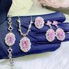 2026 Luxury Premium Sense Sweet Pink Diamond Necklace Open Ring Full Diamond Stud Earrings Color Treasure Bracelet Cherry Blossom Powder