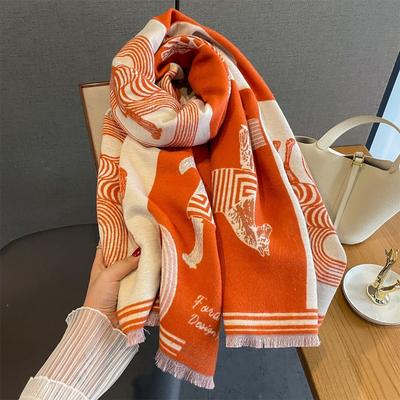 Autumn New Splicing Contrasting Color Jacquard Scarf Imitation Cashmere Warm Neck Protection Scarf with Fashionable Big Shawl