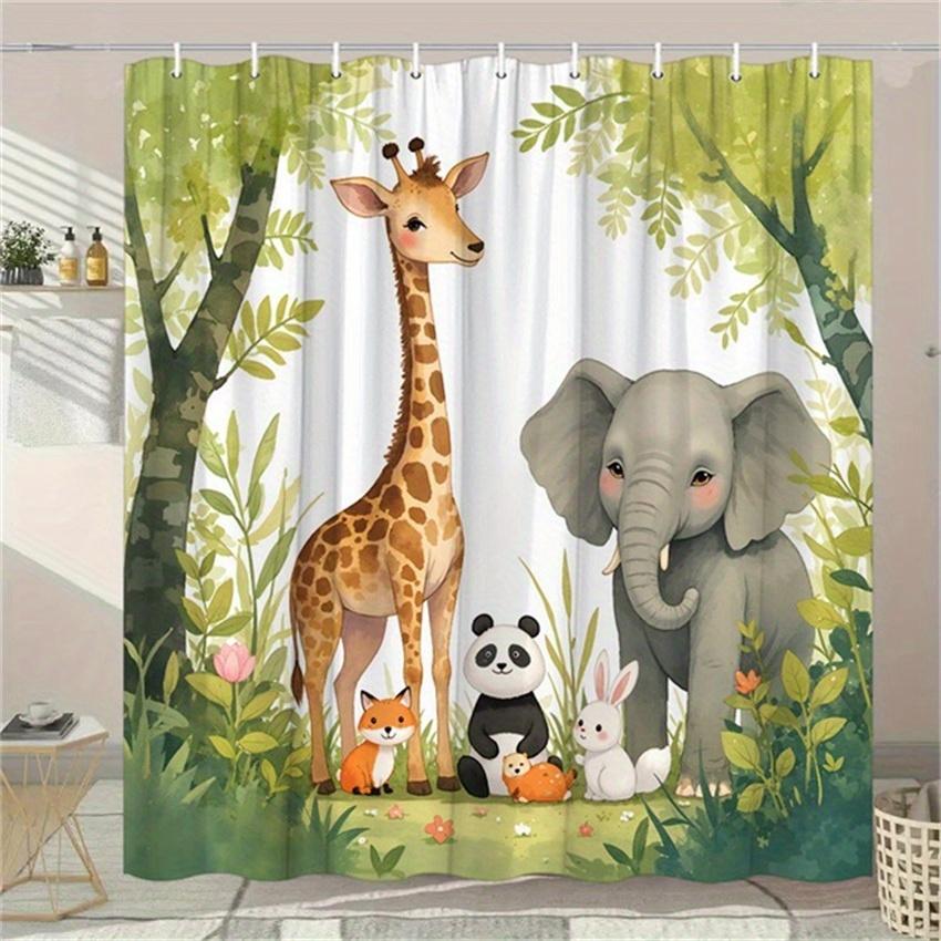Adorable Safari Animals Shower Curtain - Water-Resistant Fabric for Bathroom - Perfect for Nature and Animal Lovers