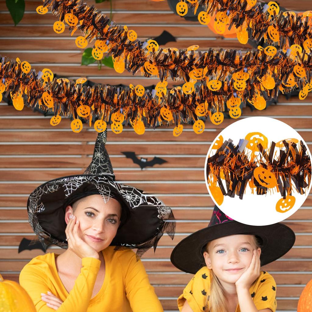 Halloween Decorations,80 IN Halloween Garland With Orange Pumpkin Black Spider Purple , Shiny Garland For Home Tree Indoor Outdoor Part