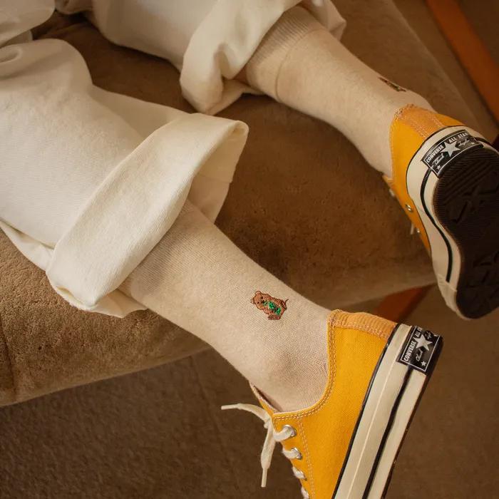 Quokka Embroidered Socks - Oatmeal