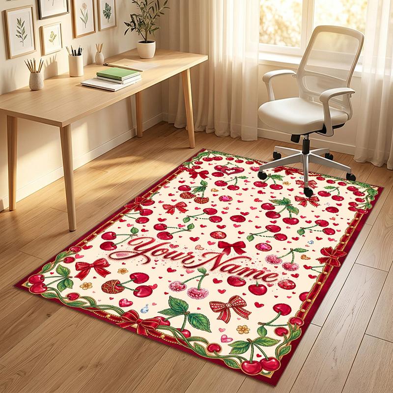 Floral Garden Theme Crystal Velvet Rug Personalized Custom Name Text Soft Floor Mat Home Decor