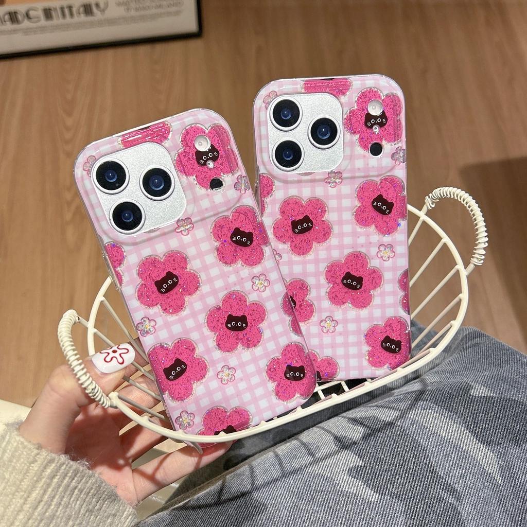 Glitter Sequins Flower Cat Suitable for Apple 16 Mobile Phone Case iPhone17Pro Max New 15/14 Double Layer