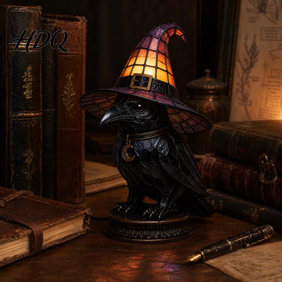 Halloween Room Decor Witch Hat Lamp Stained LED Light Table Lamp with Warm Glow Gothic Reading Nook Night Light for Bedroom Mantel Bookshelf