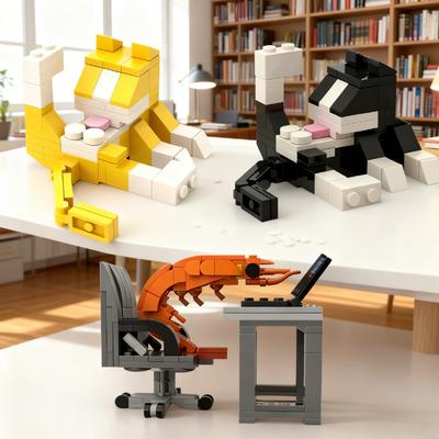HOT Animal Series 62Pcs MOC Bricks Cat Figires DIY Building Blocks Kids Education Toys For Children Birthday Gift