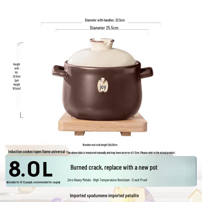 

8L Ceramic Casserole Stew Pot with Wooden Mat
