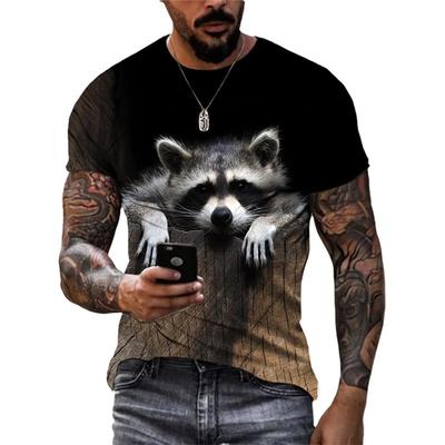 3D Printed Funny Raccoon T Shirt For Men Cute Animal Pattern T-Shirts Summer Fashion Casual Round Neck Tees Loose Short Sleeves