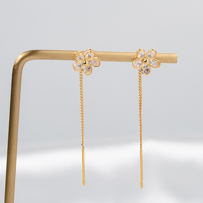 Eingelegter Zirkon Blume Ohrhaken Kristall Blumenform Goldenes Einzigartiges Design Quastenohrringe Hochzeitsschmuck Geburtstagsgeschenk