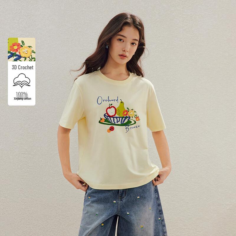 INMAN Women s Cotton Fruit Print Round Neck Short Sleeve T-Shirt S