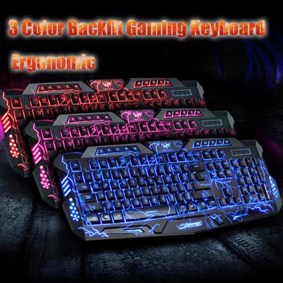 Ergonomische Gaming-Tastatur, LED, 3-farbig, USB-Kabel, Hintergrundbeleuchtung, wasserdicht, Computer-Crack-Tastatur
