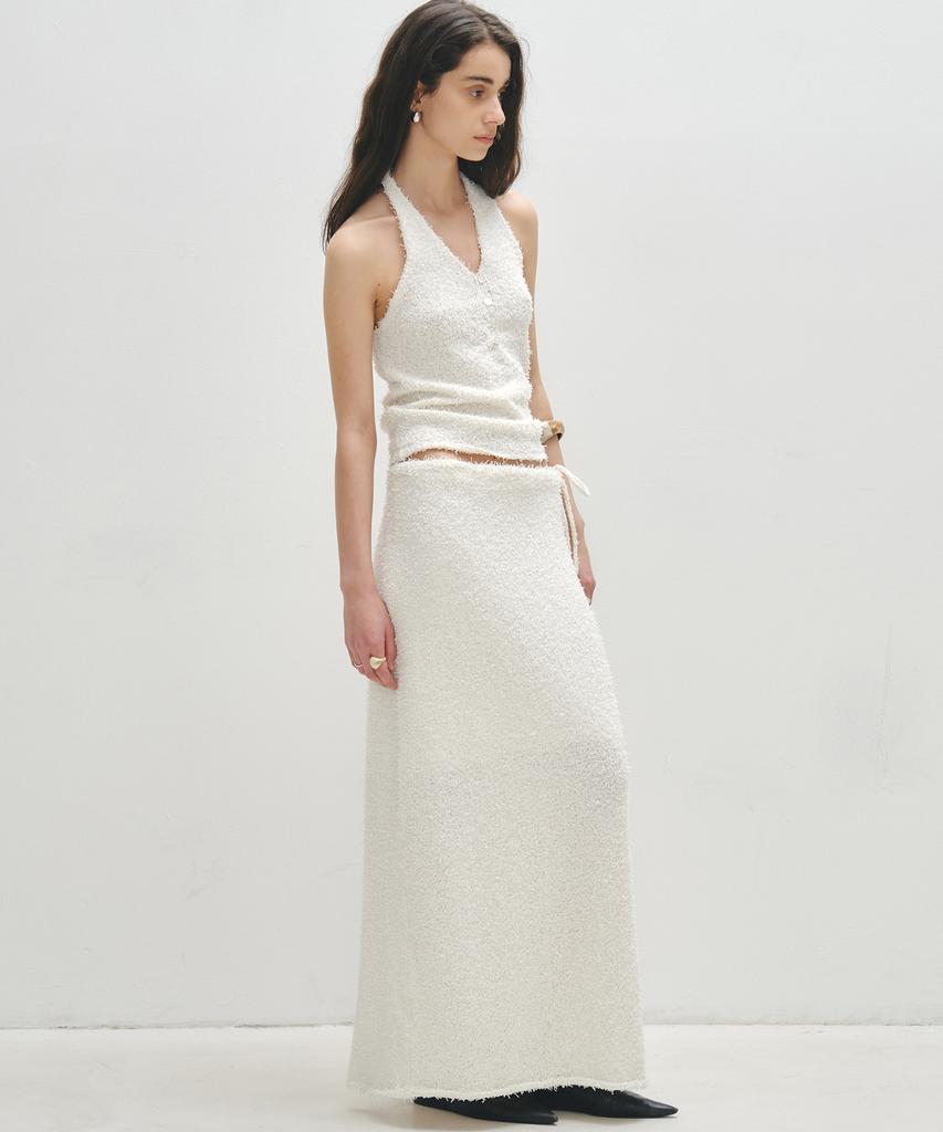 Noir For Woman Feathery Long Knit Skirt (Cream)