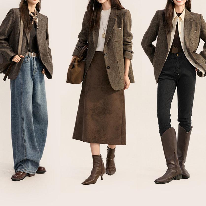 Women's Vintage Wool Twill Blazer - Autumn/Winter Retro Style