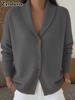 Fall Winter New Knitted Oversized Cardigan for Women Lazy Style Stand Collar Button Solid Long Sleeve Sweater