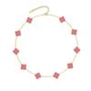 Four-Leaf Clover & Ten-Flower Necklace - Double-Sided 18K Gold Plated with Mother-of-Pearl, Cross-Border Popular OL Style