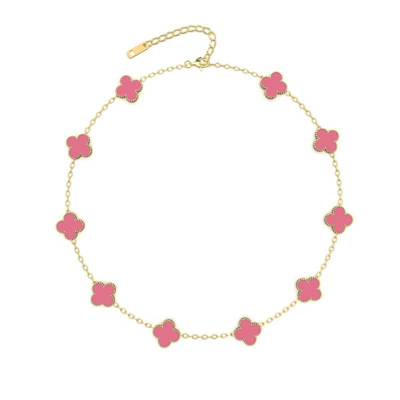 Four-Leaf Clover & Ten-Flower Necklace - Double-Sided 18K Gold Plated with Mother-of-Pearl, Cross-Border Popular OL Style