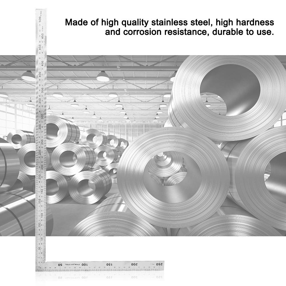 Walfront 90 Degree Right Angle Finder Ruler, Stainless Steel, Easy-to-Read Measuring Square Layout Template Tool (500mm x 250mm)