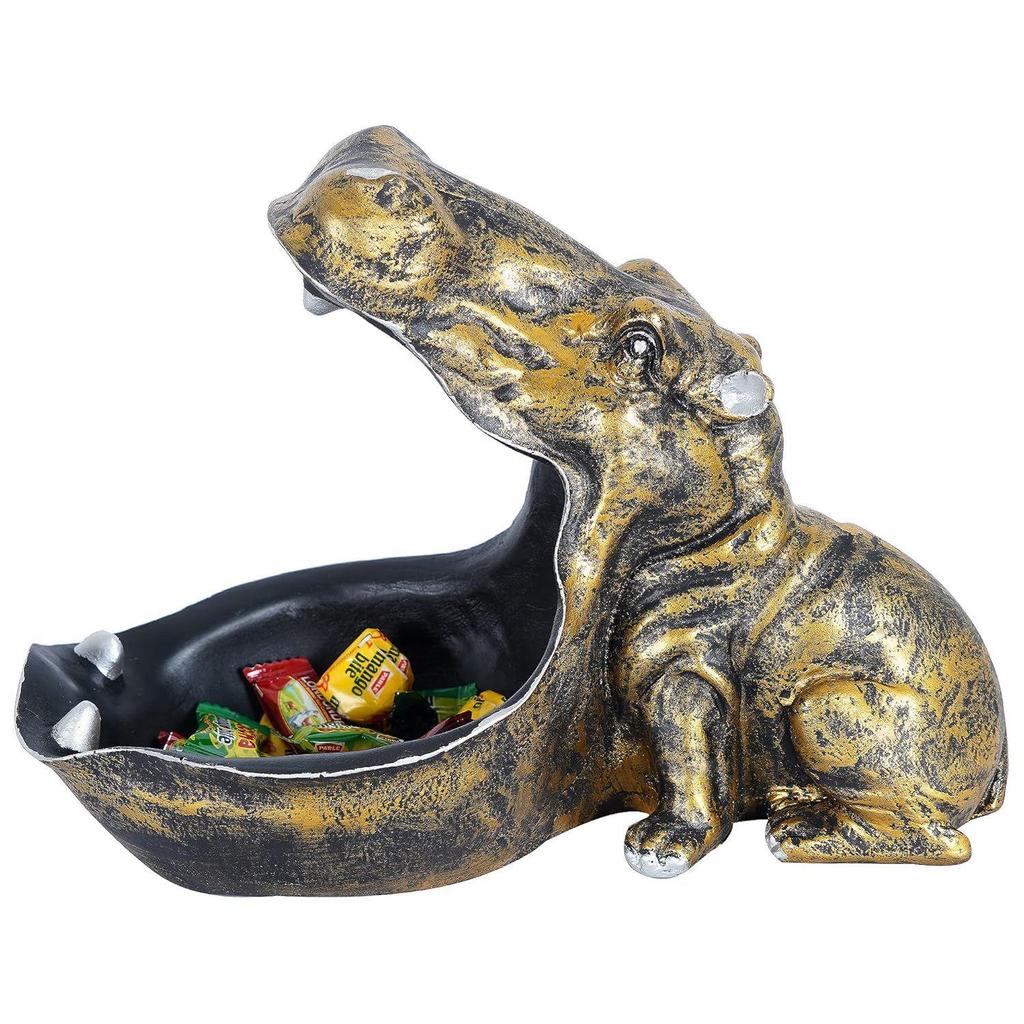 Showpiece for Home Decor Showpiece|Hippo Showpiece for Home Decorative Showpiece (Hippo Golden), 10x7 cm
